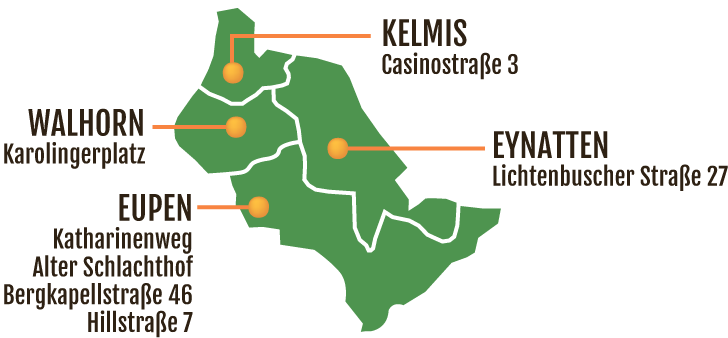 Eine Übersichtskarte mit den Standorten der Fair-Teiler in Ostbelgien.